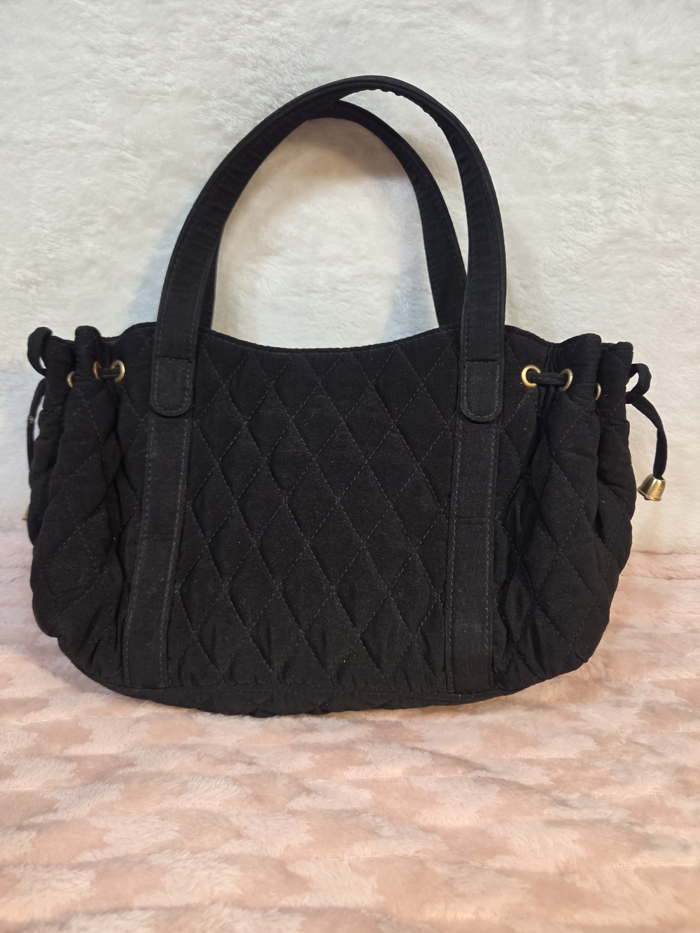 Vera Bradley Quilted Black Mini Tote with Drawstring Sides